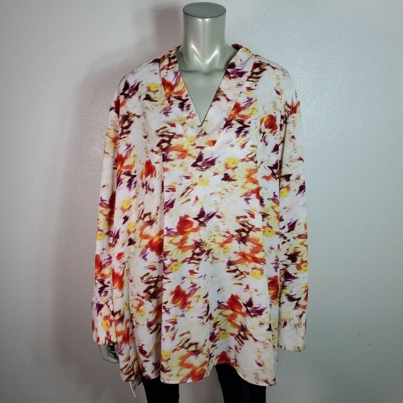 Terra & Sky Top Plus Size 3X 24/26W Tunic High Low Watercolor Print V-Neck NWT - Picture 2 of 7